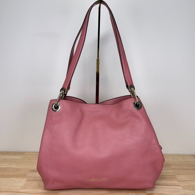 Michael Kors Rose Raven Pebbled Leather Large Shoulder Bag Purse Classic Pink