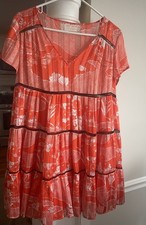 Urban Outfitters Women's S/P Floral Picnic Tiered Frock Mini Dress Orange Floral