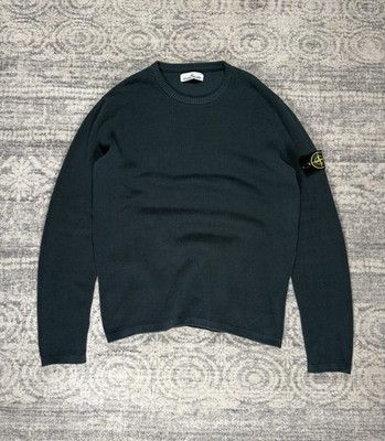 Stone Island Authentic Green Knit Pullover Sweater Men Cotton Logo Patch Sz L