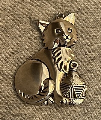 Gorham Cat with Bow Christmas Ornament NEW Nickel Plated Silver Tone Metal