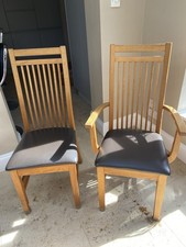 Beautiful Set of 8 Solid Oak Dining Chairs With Brown Faux Leather Upholstery