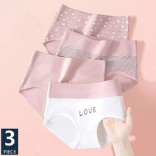 Cotton Panties Women's High Waist Printed Plus Size Soft Breathable 3 Pcs