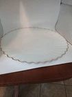 VTG 14" Anchor Hocking Fire King Milk Glass Platter Gold Trim Scalloped Edge