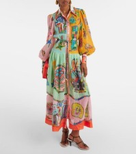 NWOT AL MAIS Ramie Balloon Sleeve Pleated Maxi Shirt Dress Long Sleeves Sz 6