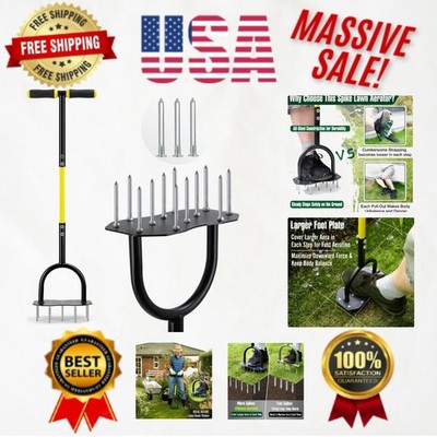 Sturdy Lawn Aerating Tool - 36'' Tall with 12 Stainless Spikes for Compact Soil