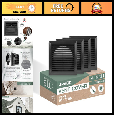 4'' Black Vent Covers - Pack of 4 - Durable Plastic Soffit Vents with Mesh Screen