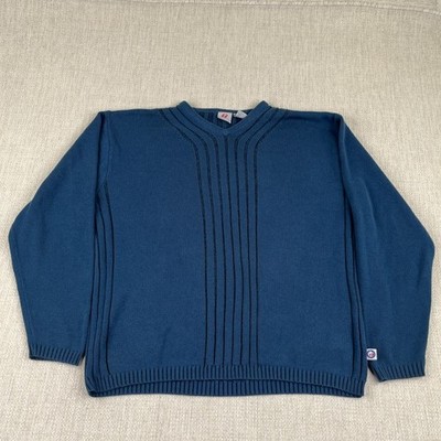 Y2K Anchor Blue Knit Sweater Mens Large L Blue Acrylic Skate Grunge Club Vintage