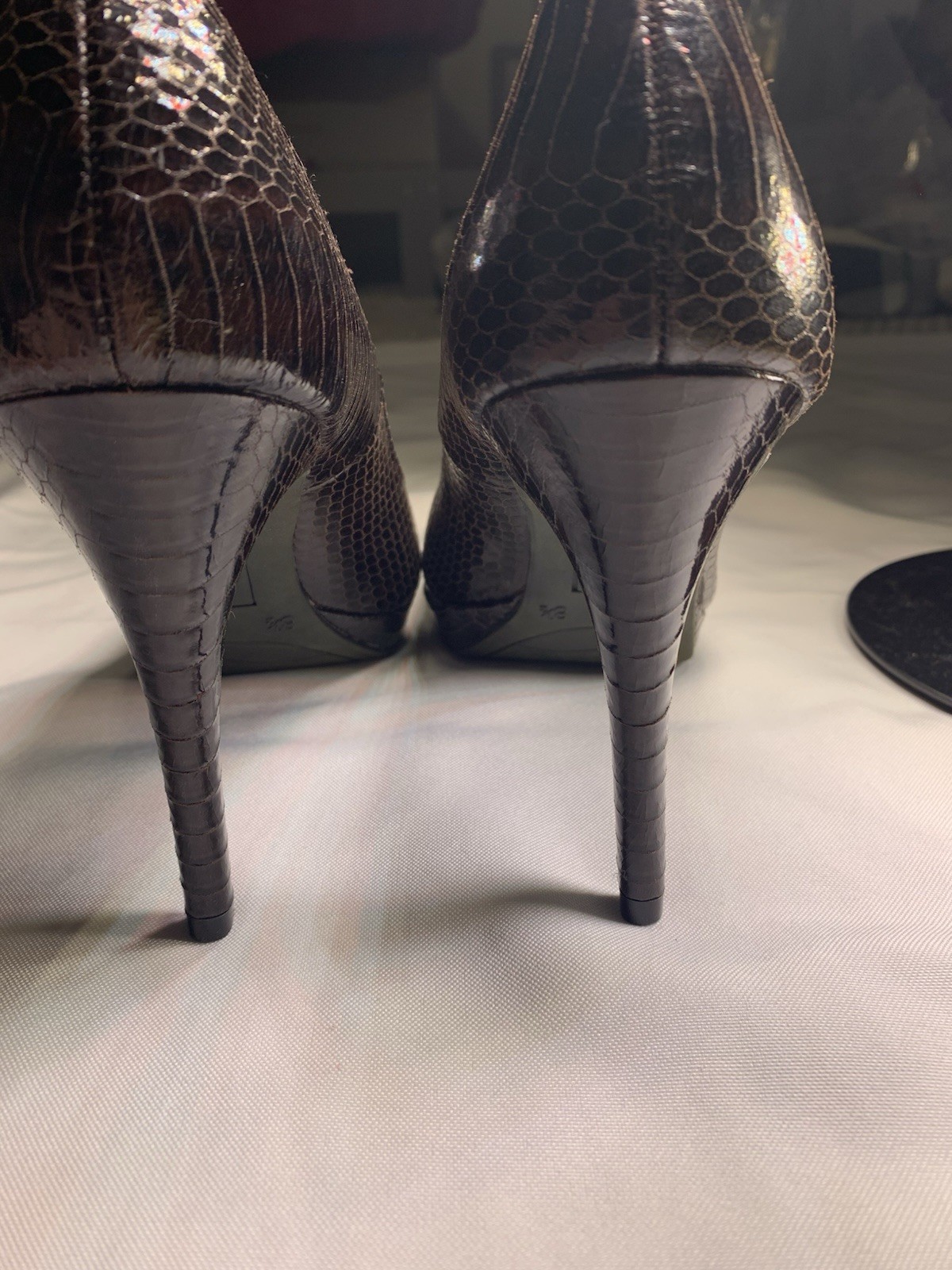 Christian Siriano Crocodile Brown Size 8.5 Heels 4in Stiletto Sexy  Y2K  Pumps 