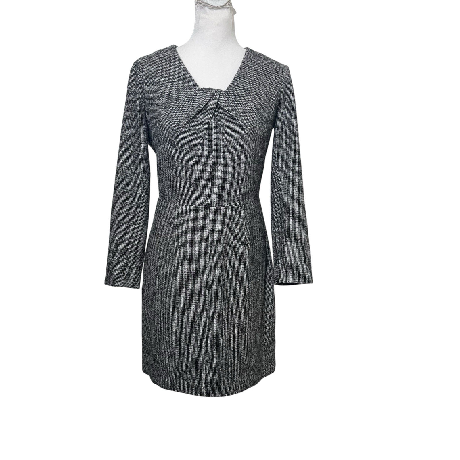The Fold London Dress Medium Gray Black Textured Tweed Eaton Career Shift
