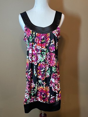 J.F.W. Womans Black MULTI-COLOR Floral Short DRESS Tunic  Size L