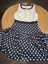 J CREW FACTORY MINI DRESS SZ 2 IVORY & NAVY POLKA DOT FLARE 