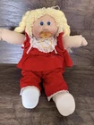 Vintage Cabbage Patch Kids Blonde Curly Hair Red Outfit Doll W/ Hat Pacifier