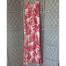 Mango Maxi Dress Red Cream Tropical Palm Print Sleeveless Lg Resortwear Beachy