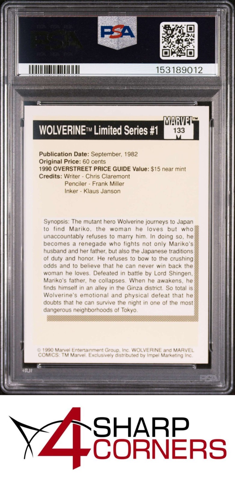 1990 MARVEL UNIVERSE #133 WOLVERINE LIMITED SERIES #1 PSA 10 view 2