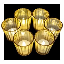 Set of 6 ORANGE Glass Candle Holders VOTIVE Ribbed TEA LIGHT 2.5" High AUTUMN