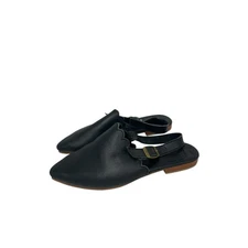 Elf Women's Solid Black Leather Pointed Toe Sling Back Adjustable Buckle Mule  7