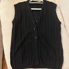 Black knitted sweater vest knitwear two pockets on front and buttons