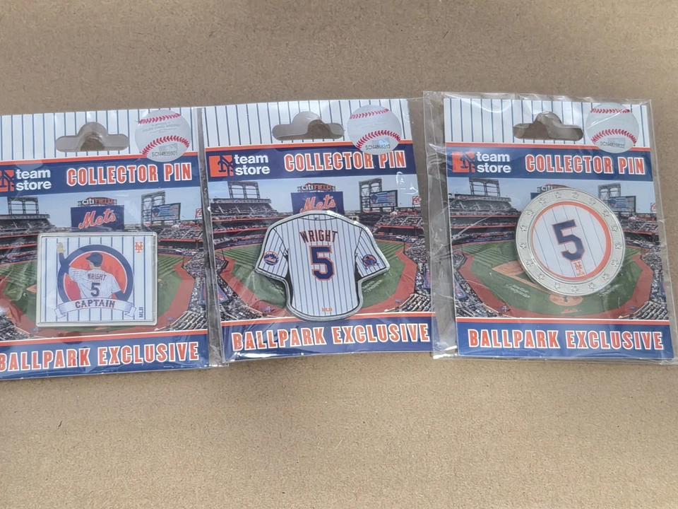 New York Mets David Wright 5 Home Jersey Retirement Three Pins CitiField Captain - Image 4 of 4