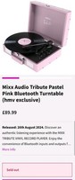 Mixx Audio Tribute Turntable Pink Bluetooth Record Player