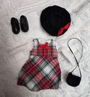 1996 Vintage Barbie Skipper plaid jumper dress set nice! Fits Blythe icy dolls