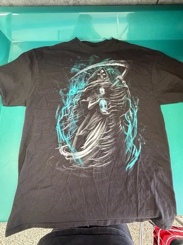 Grim Reaper T-Shirt Black with Blue Flame Design - product listing photo