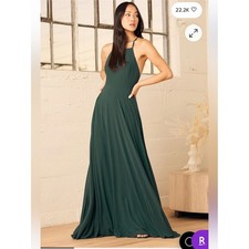 Lulu's Mythical Kind of Love Deep Green Backless Halter Maxi Dress Size Small