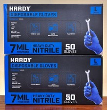 Hardy Large Disposable Gloves Heavy Duty 7 Mil Nitrile Dark Blue - 2 Boxes of 50