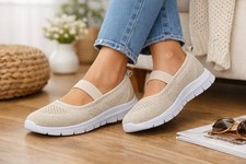 Primark Women's Beige Knit Slip On Memory Foam Low Top Trainers UK 3