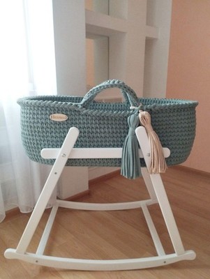 Baby Moseskorb mit Ständer, Boho Baby Stubenwagen für Jungen, grüne Wiege für Mädchen