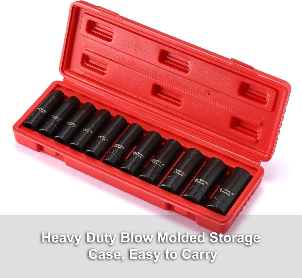 11-Piece 1/2-Inch Drive Deep Impact Socket Set, Metric 10-24mm ...
