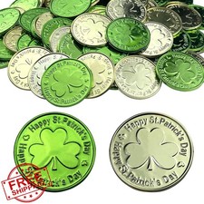 144 PCS St. Patrick's Day Shamrock Coins Plastic Green Gold