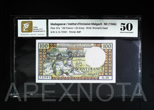 MADAGASCAR 100 FRANC 20 ARIARY 1966 P57 AU 50 ABOUT UNC PREFIX G16 FRENCH STYLE