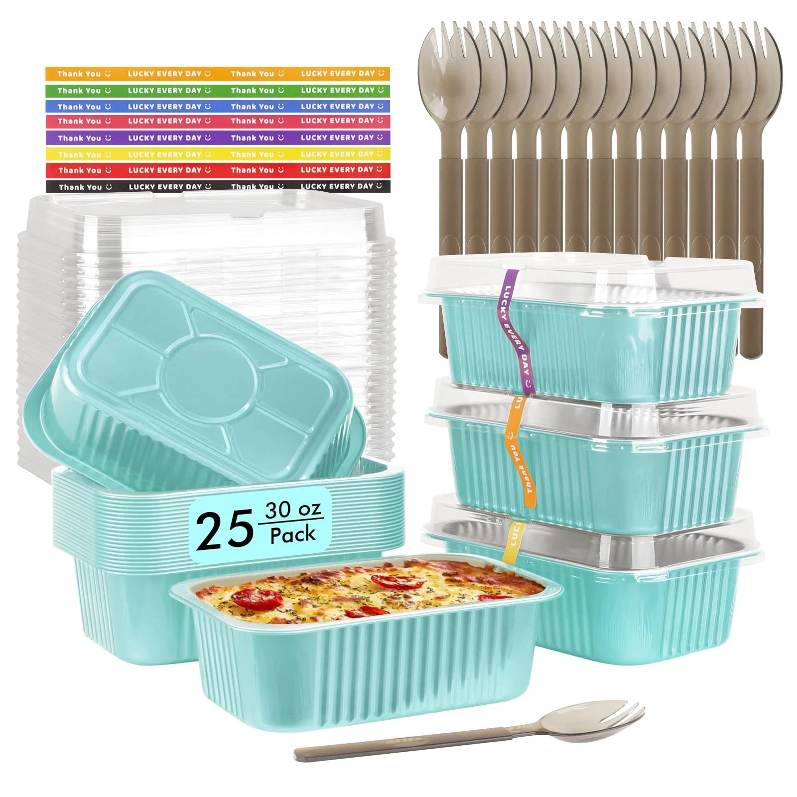 30oz Small Baking Pans with Lids 25 Pack, 7” x 5” Aluminum Foil Containers In...