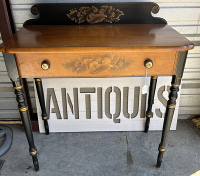 Vintage L. Hitchcock Solid Wood Writing Desk/Vanity With Matching