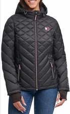 Tommy Hilfiger Lightweight Hooded Puffer Jacket, Black Women s Small