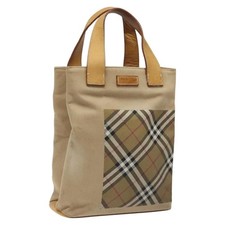 Burberrys Nova Check Blue Label Hand Bag Canvas Brown Auth ti2966