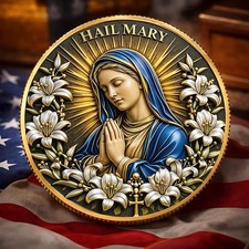 Hail Mary Commemorative Coin, Virgin Mary Catholic Prayer Coin, Religious