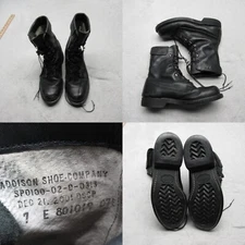 Addison Combat Boots Mens 7E Black Military Issued Leather Ankle Lace Up Vintage