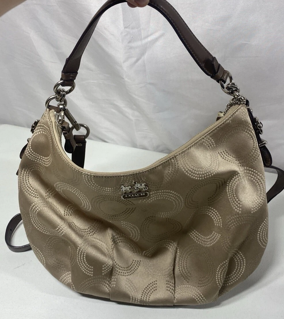 Borsa a tracolla Hobo originale vintage Coach Madison marrone chiaro Jacquard F15929