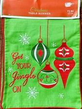 Christmas Table Runner Green w/Red Trim Get Your Jingle On Size 72x13 New