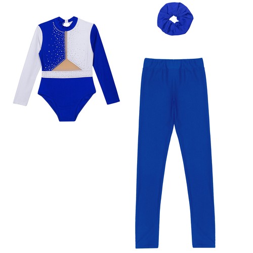 Girls Qutfits Rhinestones Activewear Jazz Dancewear Patchwork Set Ballet Modern - Picture 25 of 70