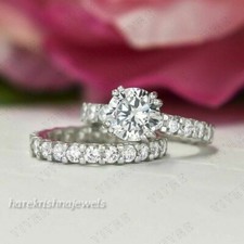 Lab Created 2.35CT Round Cut Diamond 14K White Gold Over Wedding Ring Set