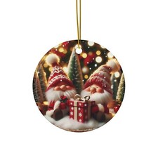 Holiday Gnomes Ceramic Ornament