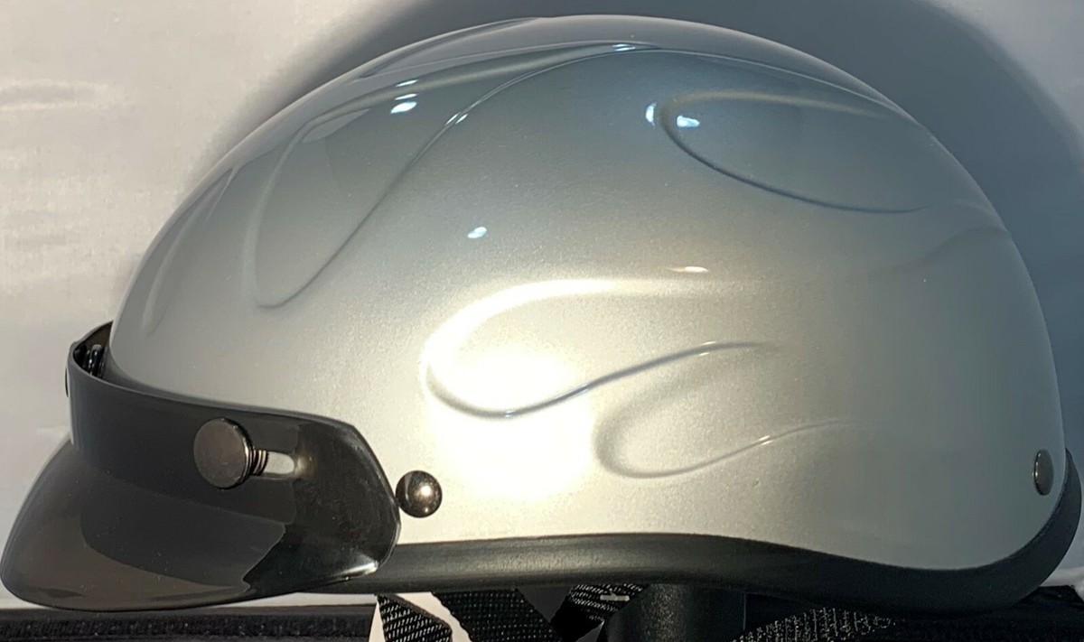 VOSS SILVER FLAME BEANIE WITH VISOR NOVELTY MOTORCYCLE HELMET