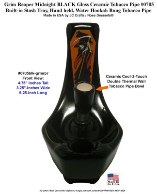 Grim Reaper with Stash Tray Black Ceramic Glass Bud Vase Tobacco Bong Water pipe