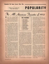 The 12 All-American Screen Favorites of 1952 - Pictures of each - 8-Pages