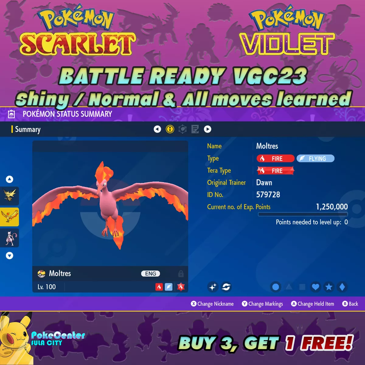 Pokemon Scarlet and Violet Shiny Moltres 6IV-EV Trained – Pokemon4Ever