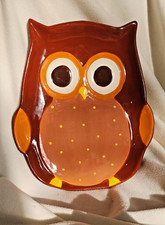 Colorful Owl Glazed Ceramic Serving Platter 12" x 8" Good Condition