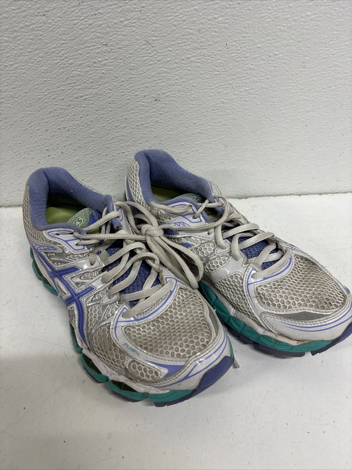 Asics Gel Nimbus 16 Passeggio Corsa Scarpe Bianco/Pervinca / Mint Misura 7 #AA3 - Immagine 2 di 4