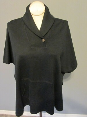 RALPH LAUREN Jeans Co Shawl Collar Cape Poncho Ample M/L Black Kangaroo Pockets